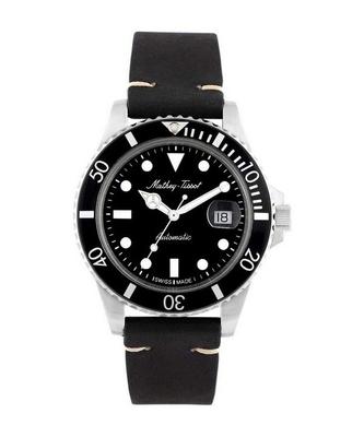 Relógio masculino Mathy Vintage com pulseira de couro genuíno e mostrador preto automático H901ATLN 100M