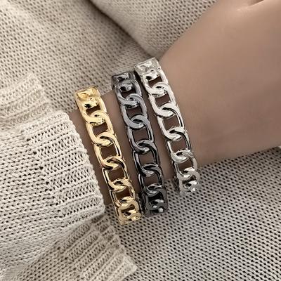 Punk Hip Hop Retro Hollow Chain Design Bangle Men And Women Simple Fashion Metal Bracelets Jewelry Party Accessories Gifts