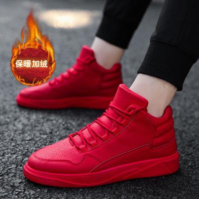 Natal Year Red Velvet Men's Shoes Autumn New Daily Sports Board Shoes Warm Leather Flat Bottom Casual Trendy Shoes