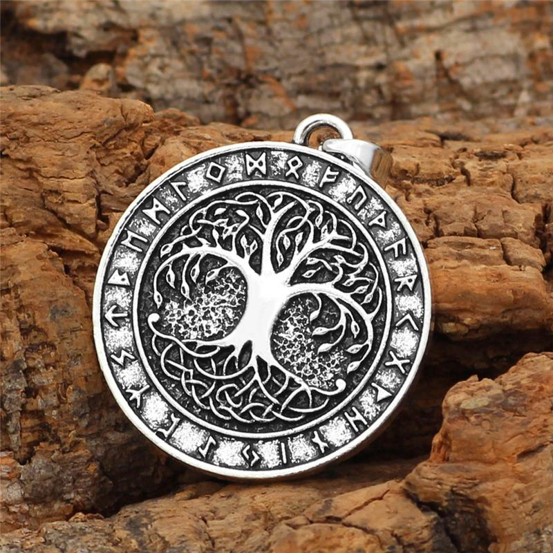 Nordic Tree of Life Pendant Viking Rune Necklace Antique Bronze Silver Jewelry Gift for Men Women