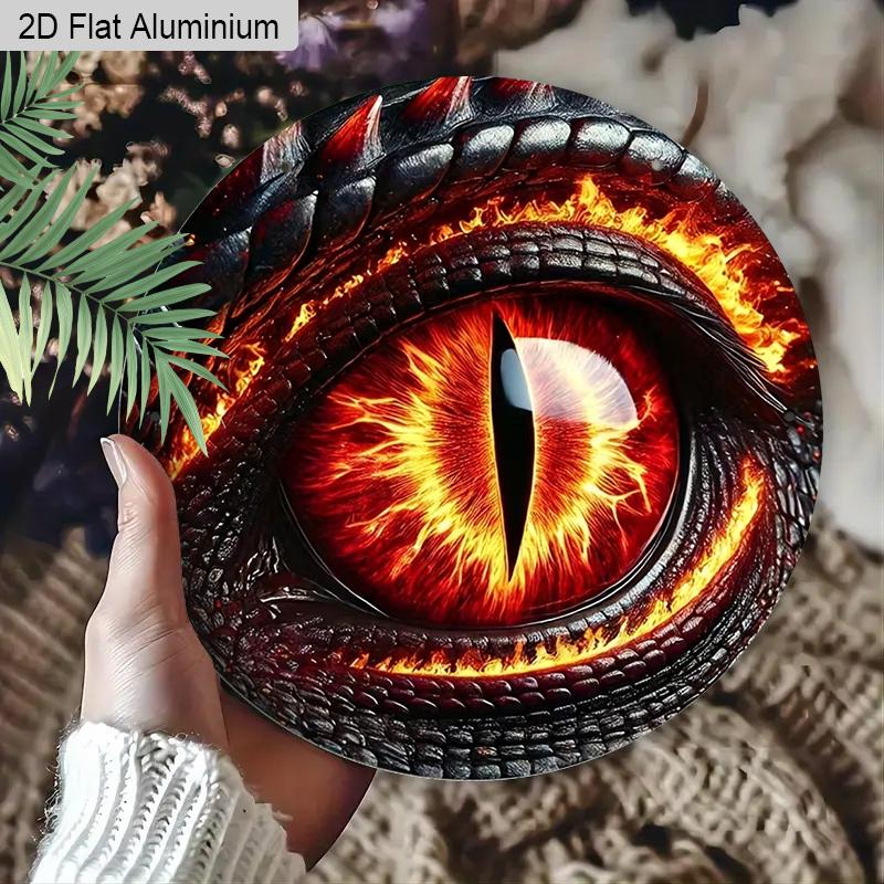 2D Flaches Aluminium Feuriges Drachenauge Rundes Metallschild, Fantasy Monsterauge Kranzschild für Haustür, Vorgebohrte Löcher zum einfachen Aufhängen, Osterdekoration