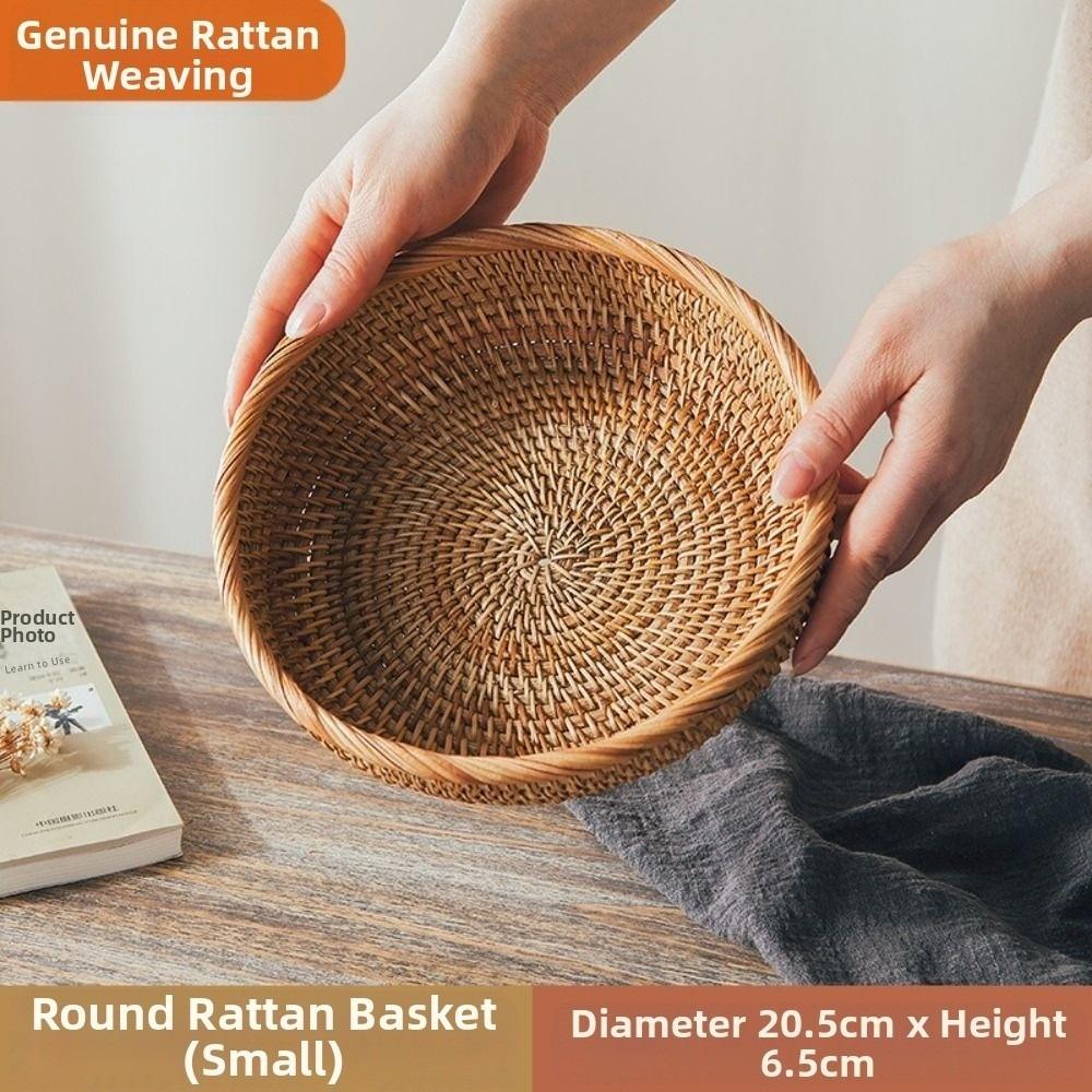 

Large Capacity Round Rattan Storage Tray Handmade Bread Fruit Storage Tray Office S