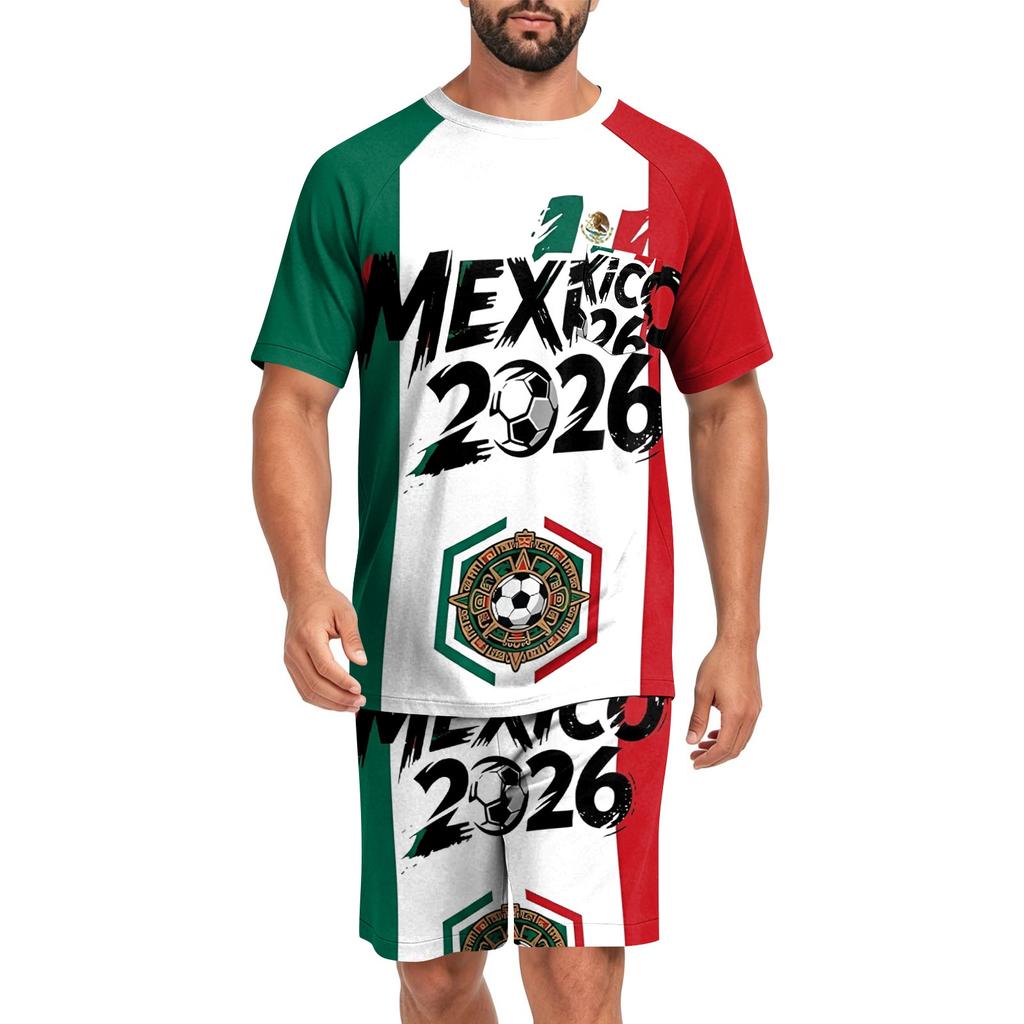 Conjunto de Pijama para Hombre de Manga Corta y Pantalones Cortos Ligero Cómodo Ropa de Dormir con Diseño de Fútbol Estampado para Uso Casual en Casa