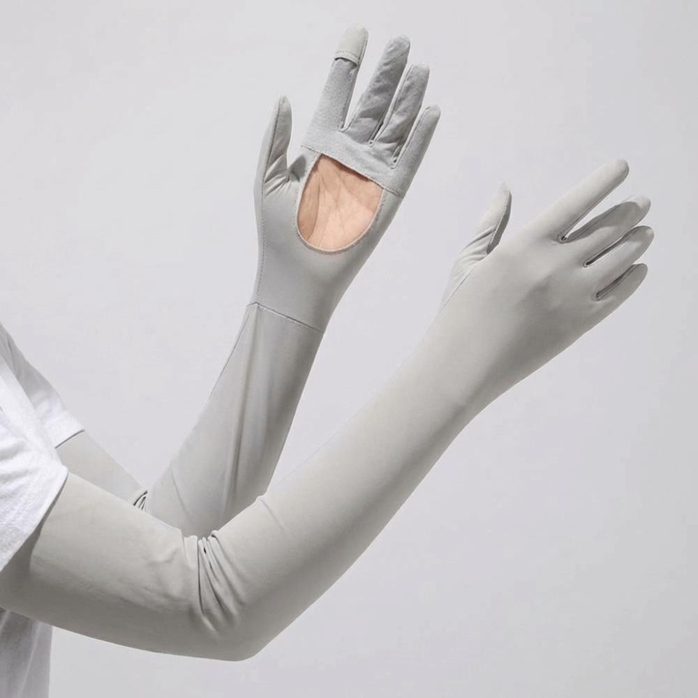 Non-slip Ice Silk Arm Sleeve Solid Color Sunscreen Sleeve Gloves Thin Long Sleeve  Outdoor