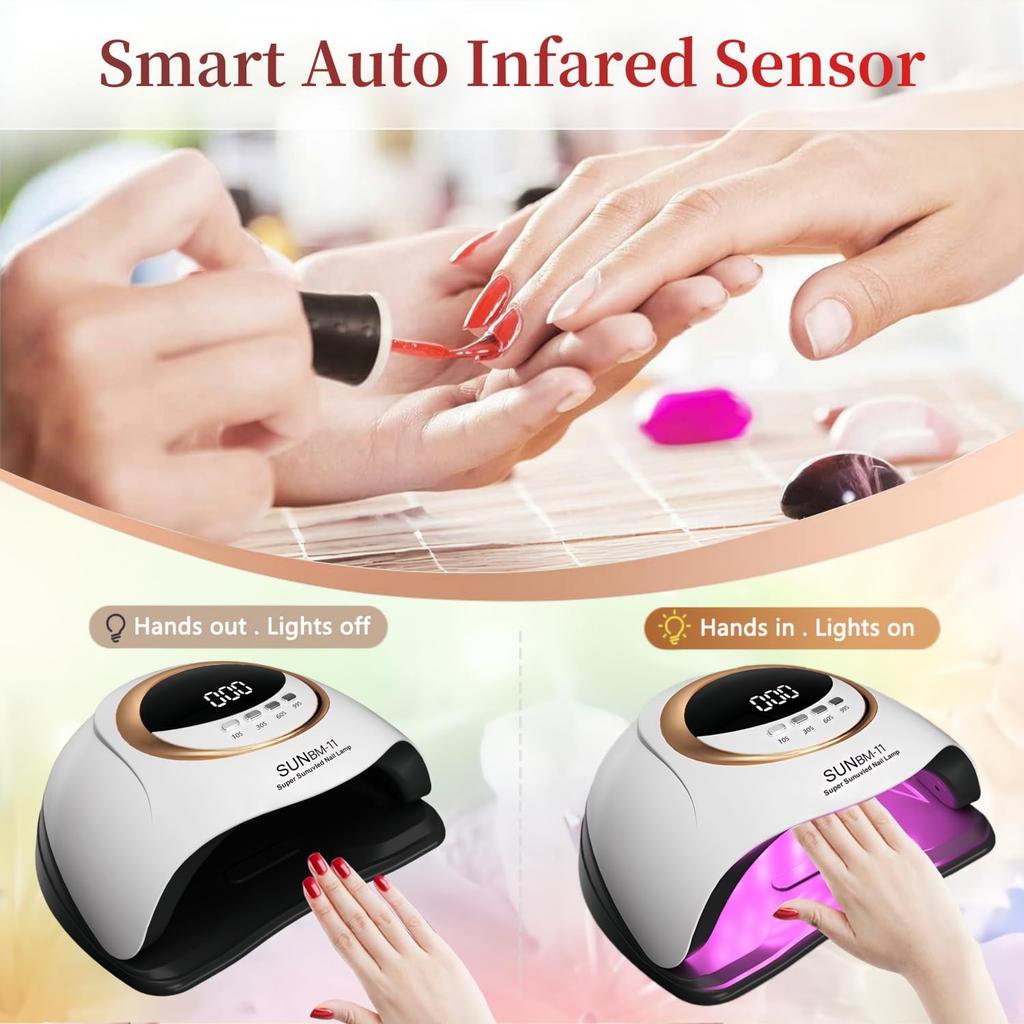UV LED Nail Lamp 280W, 66 Beads, Auto Sensor, 4 Timer Settings, Fast Curing Gel Polish Dryer for Fingernails & Toenails
