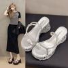 Sequined Wedged Slippers Femininity Thick-soled Outer Wear Summer Small Man Set Toe Rhinestone Cold Slippers
