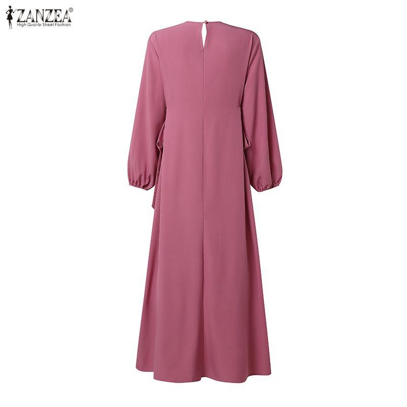 ZANZEA Robe longue décontractée pour femme à col rond, manches longues, coupe ample, patchwork à rayures