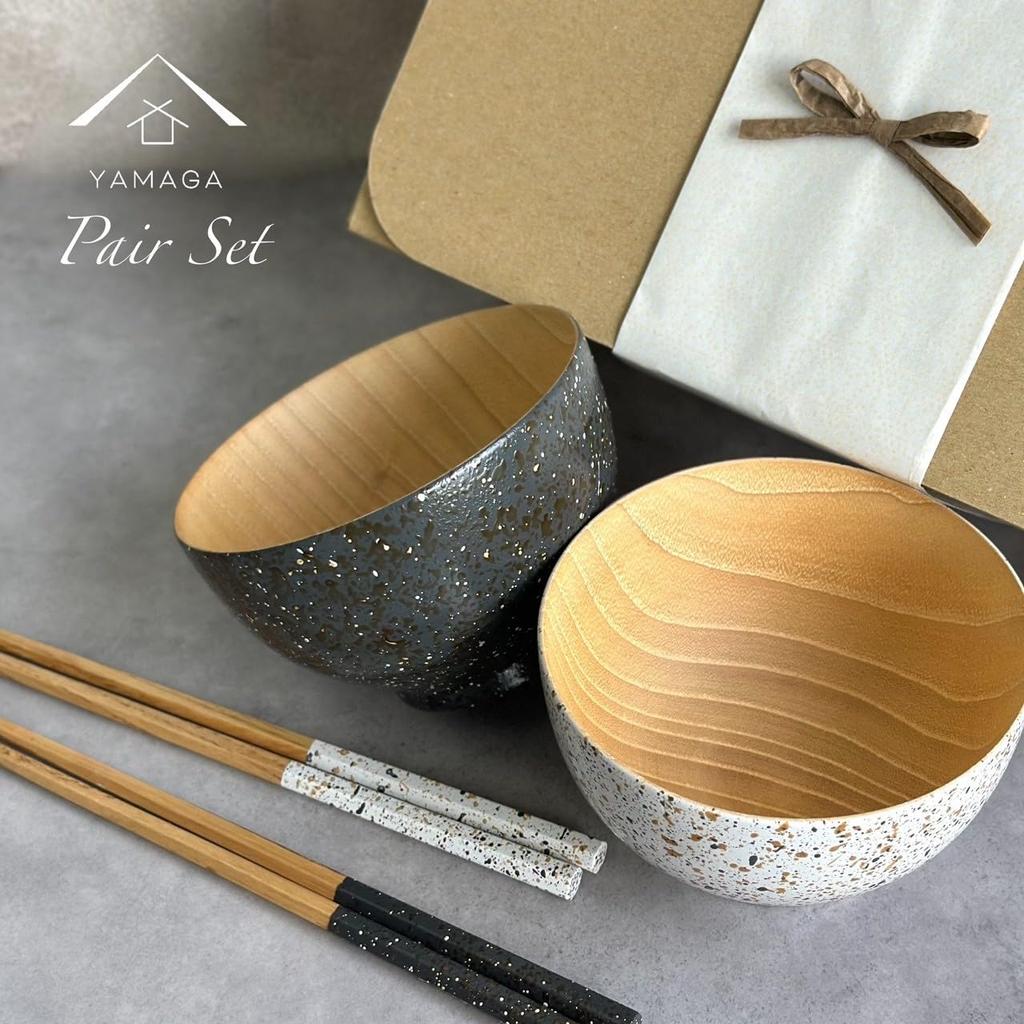 Yamaga Lacquerware Shop Bowl and Chopsticks Set with Gift Box Gift Gift - Set, Present, (Misora)