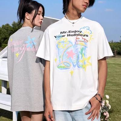 T-shirt da donna in puro cotone estiva con stampa grafica divertente harajuku Scollo a O Oversize Casual Y2K Top Unisex Magliette Grigio Bianco Streetwear