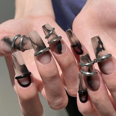 24PCS/SET Quick Nails Punk Party Manicure Dark Long Ballet False Nails Waterproof Wearable Finished Nail Stickers