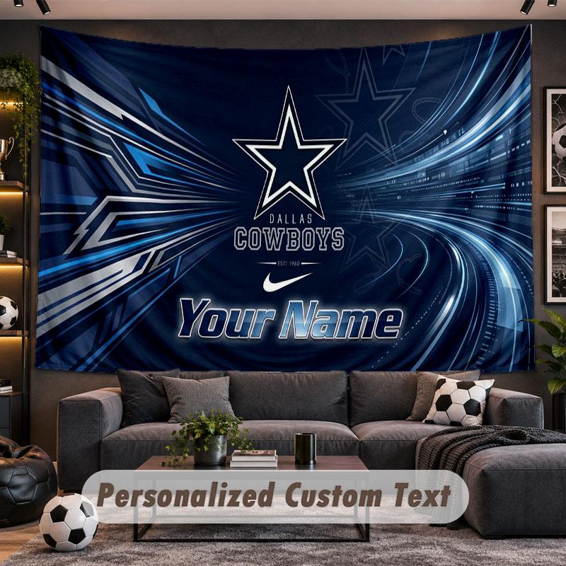 Wall Hanging Tapestry Custom NameDallas Cowboys Pattern Personalized Printed Fabric Wall Decor