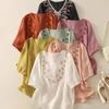 Cotton Linen Embroidered Feminine Lace V-neck Mid-sleeve Pullover Shirt Top