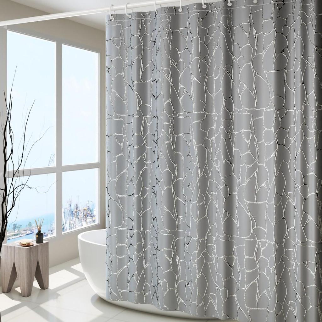 Elegante Tenda da Doccia in Marmo con Texture Irregolare, Stampata Argento e Oro - Divisorio Impermeabile per Bagno