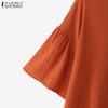 ZANZEA Women Casual Round Neck Solid Color Half Sleeve Blouse