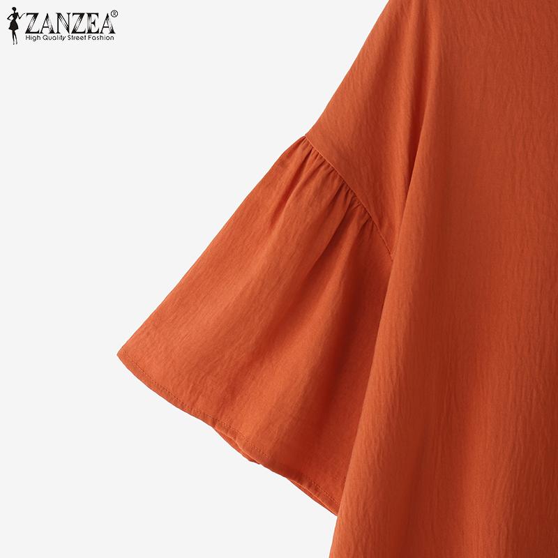 ZANZEA Women Casual Round Neck Solid Color Half Sleeve Blouse