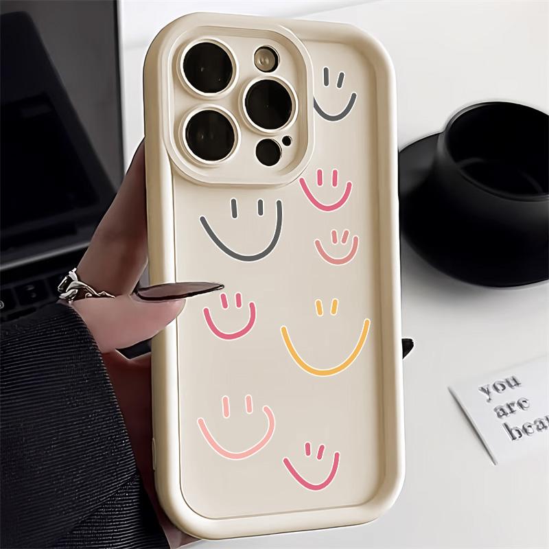 Simple lines and smiling face Phone case iPhone 15 Pro Max 11 12 13 16 14 Plus Silicone Shockproof Case Lens protector shell