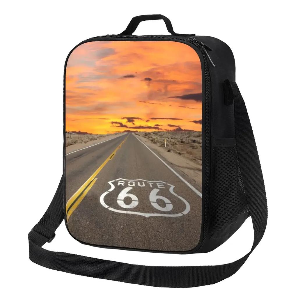 Motorcycle Ride Route 66 Insulated Lunch Bags for US Numbered Highways Resuable Thermal Cooler Food Lunch Box Work School Travel
