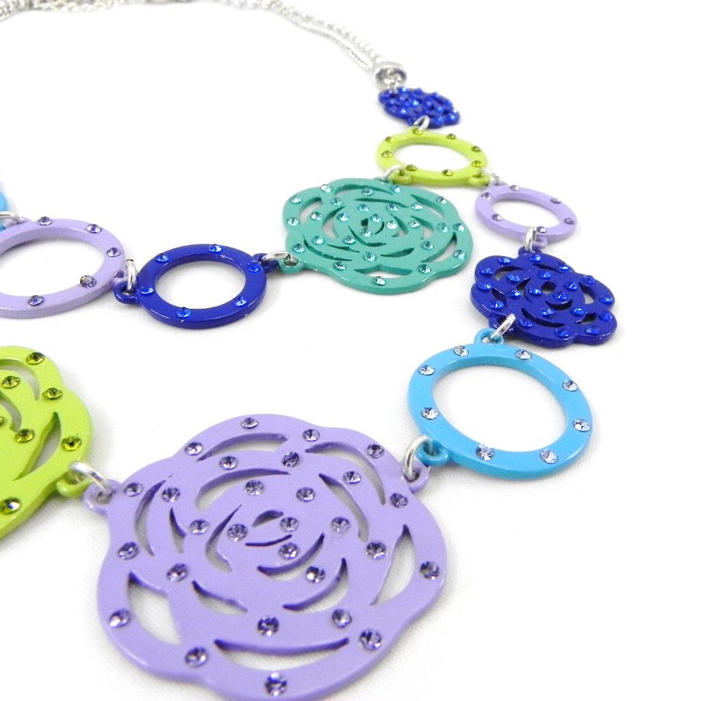 Les Trésors De Lily [H0805] - Designer Necklace 'Camélia' Blue Mauve Green