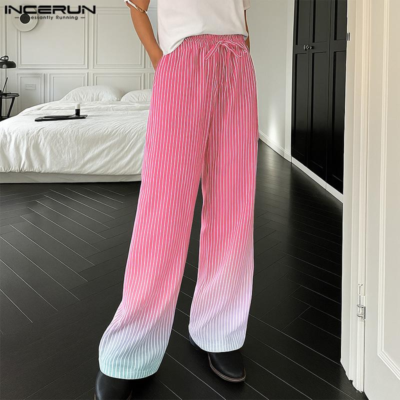 INCERUN Pantaloni Lungi Drepți Casual cu Șnur și Talie Elastică cu Gradient pentru Bărbați
