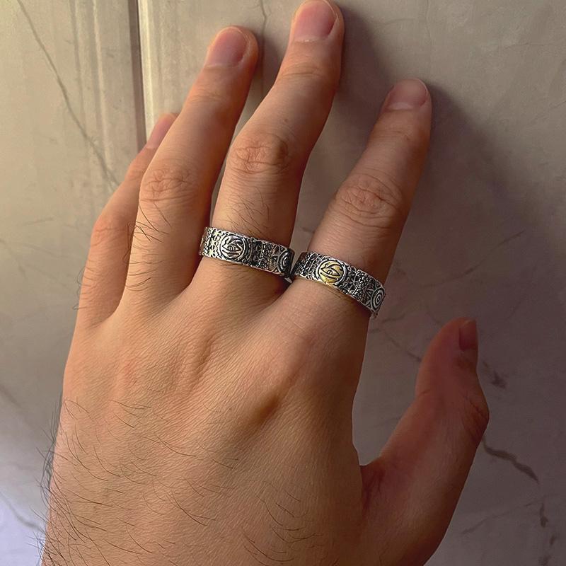 Retro Goldener Horusauge Totem Ring Für Herren Punk Gothic Verstellbarer Offener Ring Handgefertigt Designer Zirkon Unisex Accessoires Geschenk