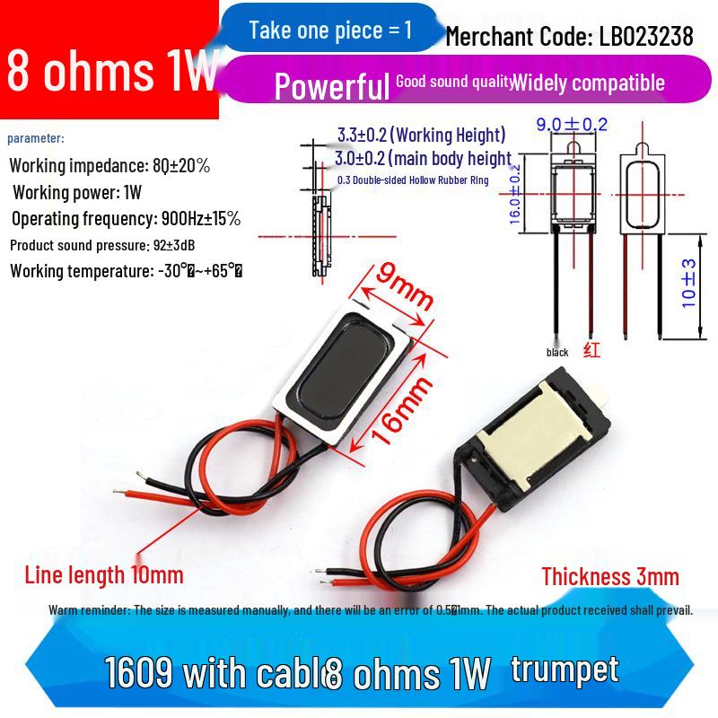 Waterproof 8 Ohm 1W Aluminum Film Coil Magnet Speaker for Smart Watches & Laptops