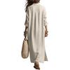 New Spring/Summer Cotton-Linen Dresses: -Color Collared Long-Sleeve Shirt Dresses, Relaxed-Fit Dresses