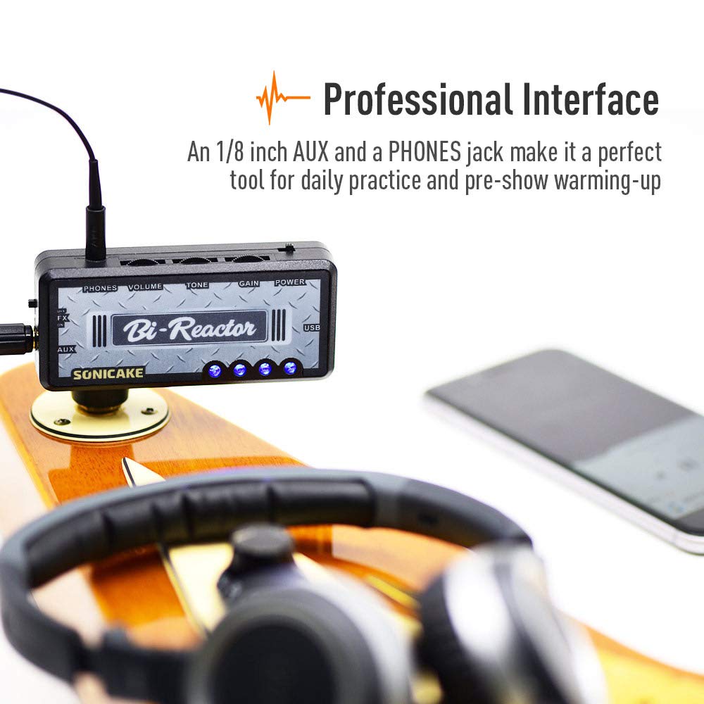 SONICAKE Mini Guitar Headphone Amplifier with Distortion Delay USB Rechargeable Built-in & Bi-Reactor