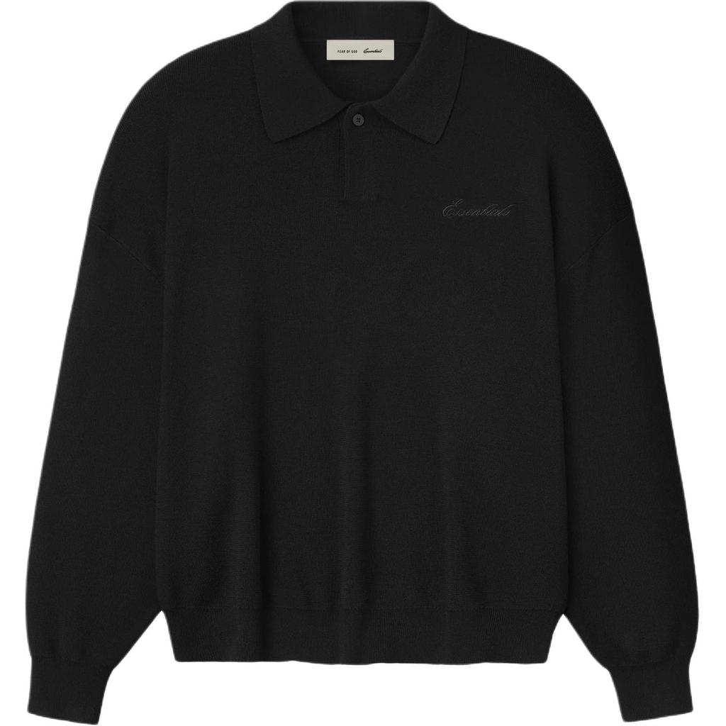Fear Of God Essentials Ss26 Signature 90s Knit Polo Vintage Black Unisex polo shirts 192SP264911F