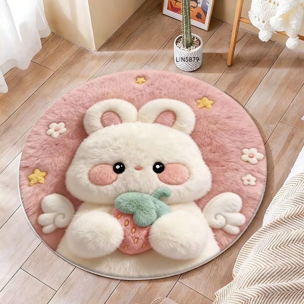 Cartoon Style 3D Stereoscopic Carpet Thick Fluffy Soft Circular Floor Mat Stereoscopic Vision Easy to Maintain Carpets
