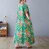Summer New Printed V-neck Loose Large Size Chinese Style Long Dress Temperament Female
