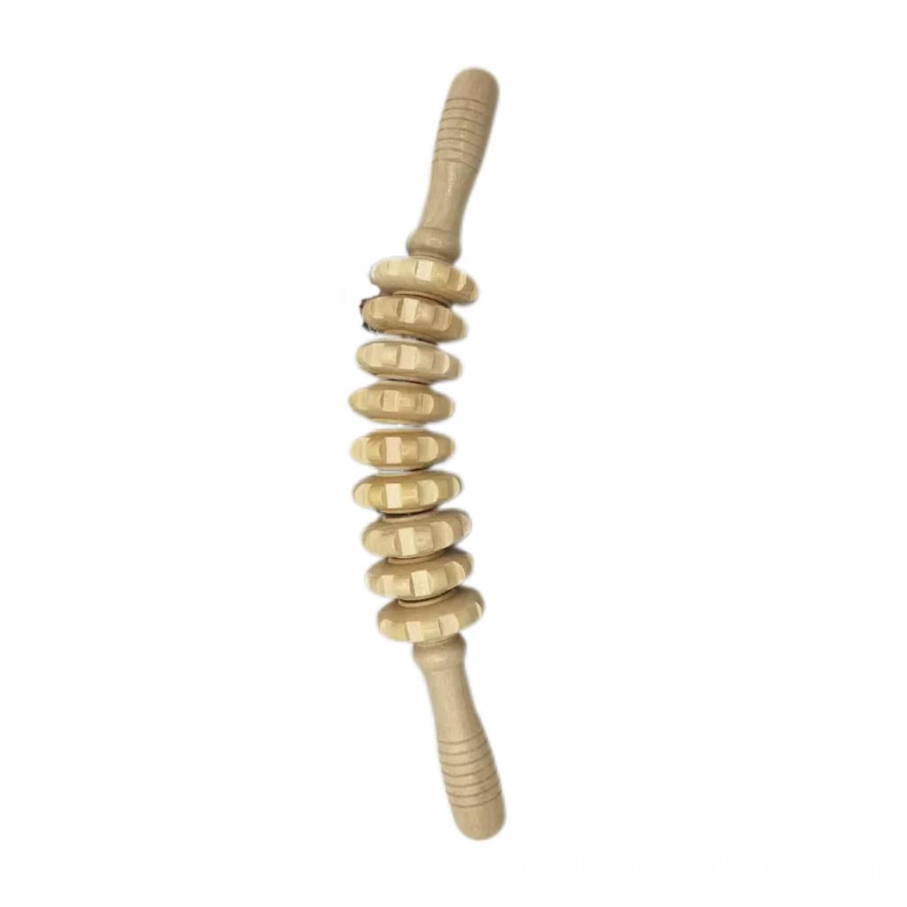 Beech Wood Rolling Pin Massager for Whole Body Gua Sha Therapy and Meridian Massage with Eight and Ten Beads