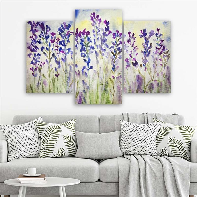 Three piece picture canvas print Field Flowers Violet