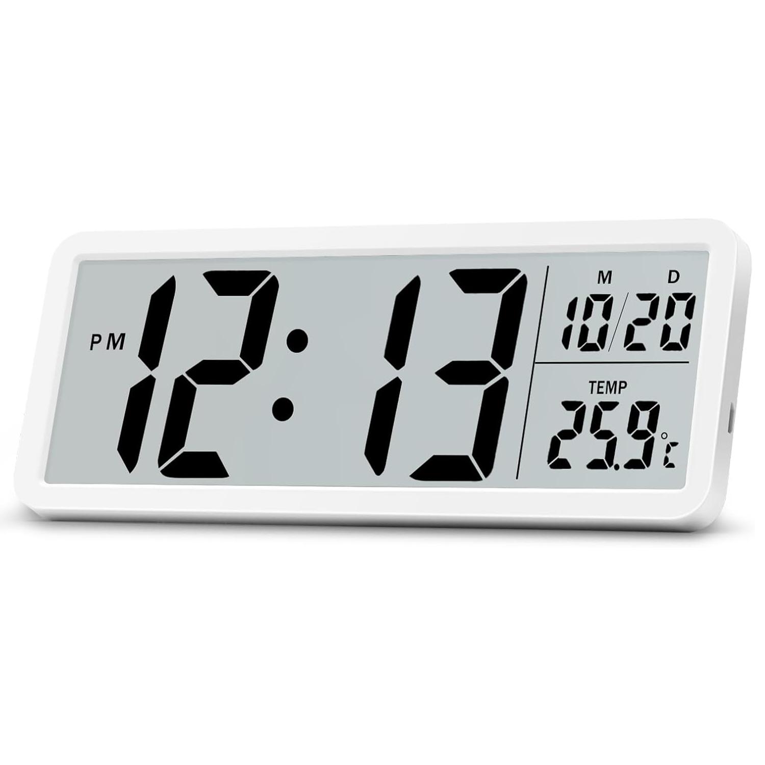 

8 Inch Large LCD Digital Clock Time Date Temperature Display Dual Power Wall/Desktop Simple Electronic Clock for Home Office білий