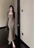 Pure and Elegant French Sexy Square Neck Long Sleeve Dress for Women, Autumn/Winter New Slim Fit Hot Girl Hip-hugging Mermaid Long Dress