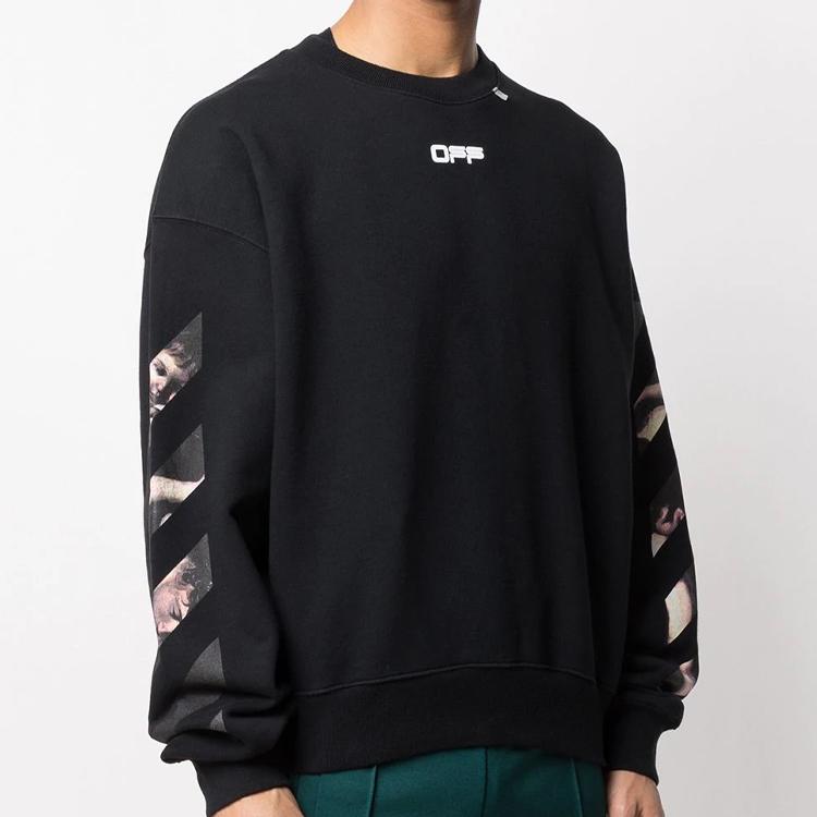 Off-White SS20 Caravaggio Arrows Print Casual Long Sleeve Sweatshirt Men Tops Black OMBA035S20E300041088
