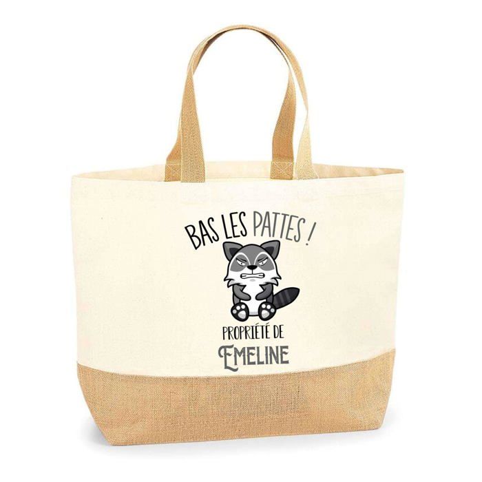 Sac cabas - PLANETEE - Emeline Bas les pattes Raton laveur - Jute - Imprimé en France - Grande contenance