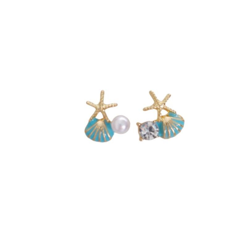 Korean Starfish Shell Pearl Stud Earrings - 2023 Women's Versatile Seaside Vacation Jewelry