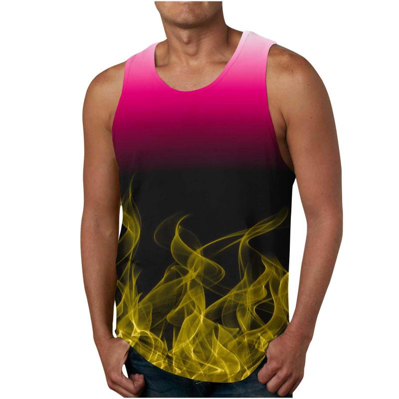 Summer Round Neck 3D Flame Printed Top Fashionable Casual Sleeveless Men's Tank Tops