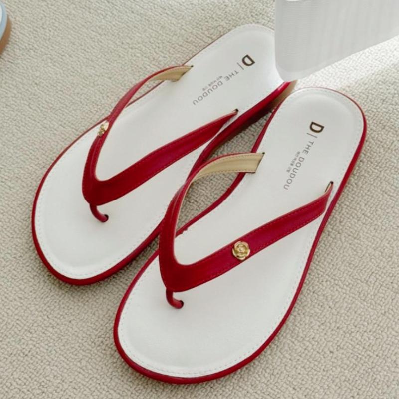 

Fashion Fashion Metal Flower Decoration Design Brand Flat Slippers Women Sexy Clip Toe Flip Flops Summer Casual Vacation Beach Sandals 39 красный