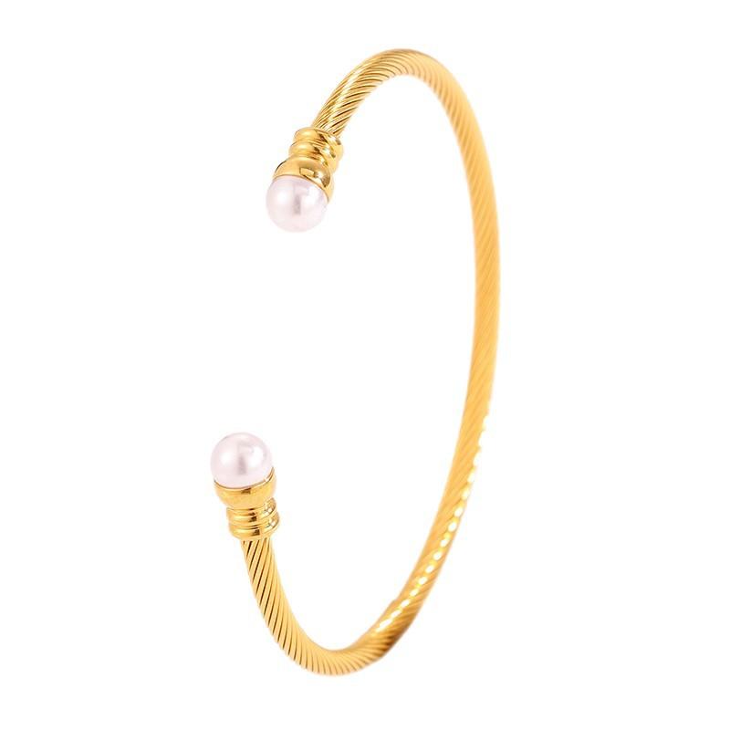 Personalized Pearl Light Bulb Opening Steel Wire Stainless Steel , European and American Simple Design, Gold for Girlfriends
