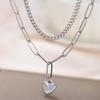 Teamer Classic Sweet Heart Pendant Necklace for Women Stainless Steel Double-layer Chain Choker Jewelry Valentine's Day Gift