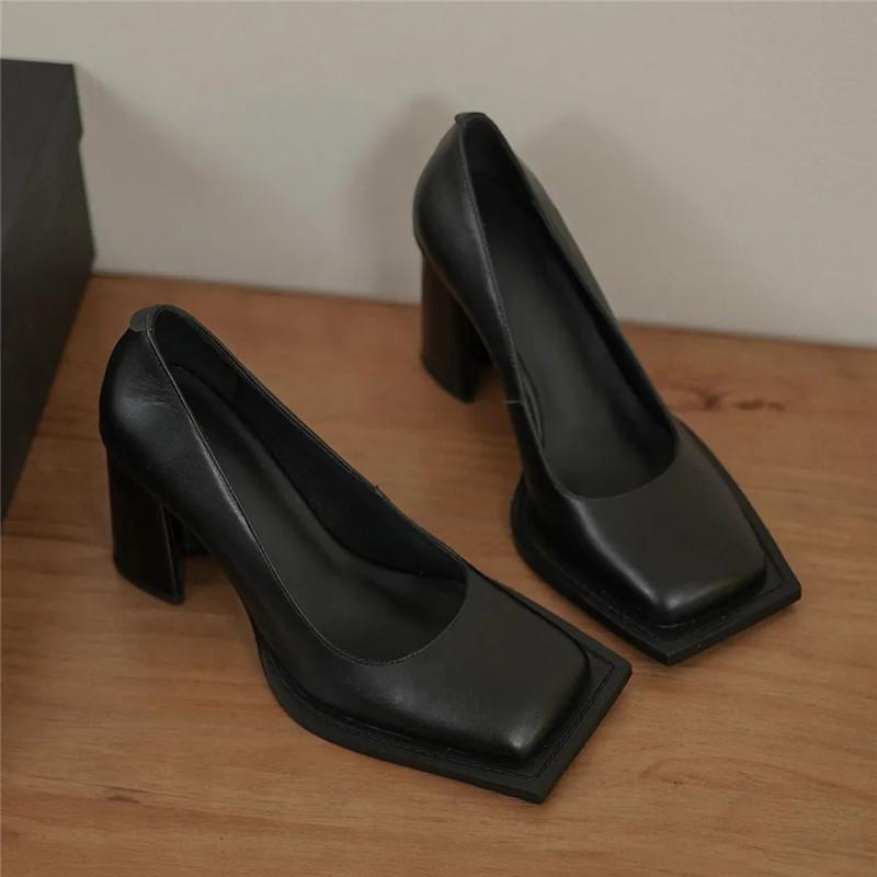 

Ins style Square toe Patent Leather Women Pumps Vintage Office Lady Thick High heels Spring Autumn Party Prom Shoes 42