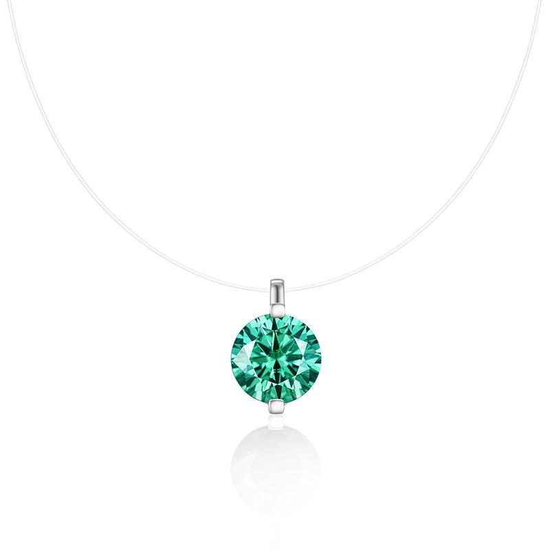 

Round Aqua Blue Moissanite Pendant Necklace Silver Invisible Wire Minimalist Style Daily Necklace 45cm&925 Silver