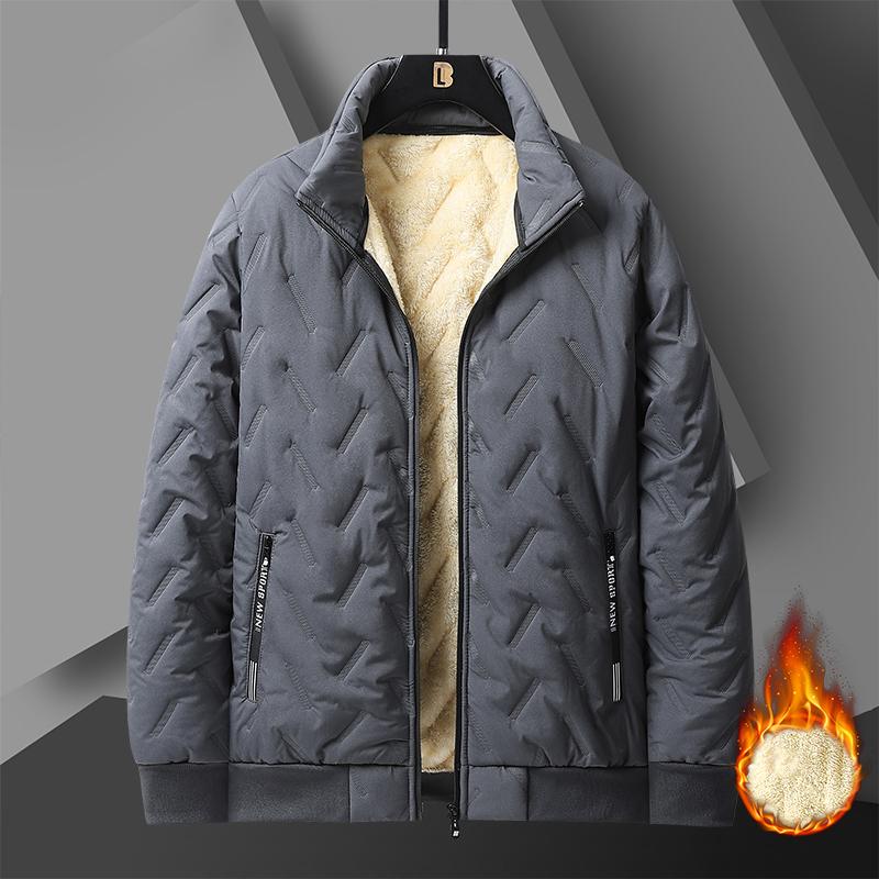 2025 New Men's Plus Size  Jacket Imitation Wool Stand Collar Winter Windproof Warm Outdoor Cotton-padded Jacket With Velvet