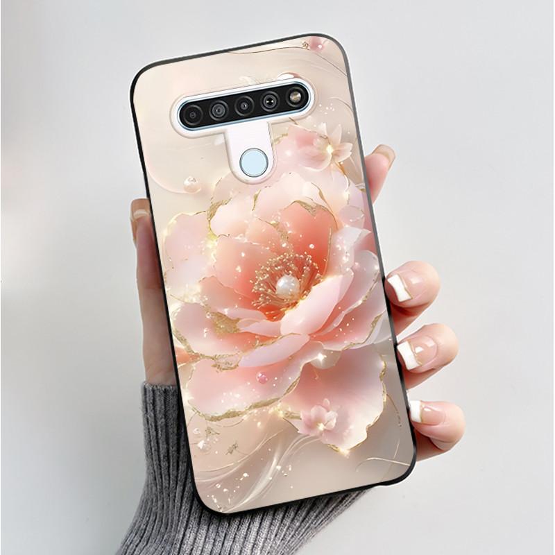 For LG Q61 LM-Q630N Slim Black Soft Silicone Case Luxury Fashion Flower Butterfly Painted Cover for LG K61 Q61 Q 61 Phone Casing