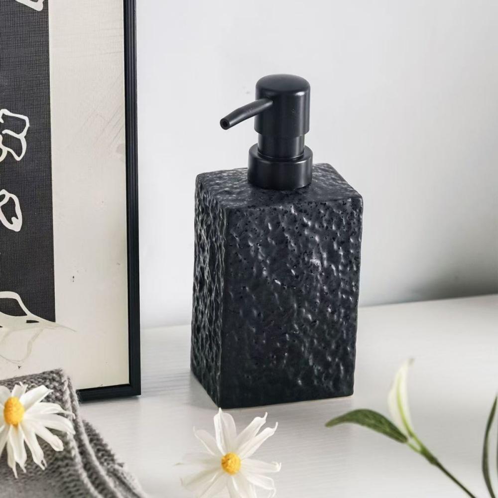 High End Stone Texture Ceramic Lotion Bottle for Home Hotel Multi Purpose Shampoo Hand Wash Bottle Durable Anti Slip Design