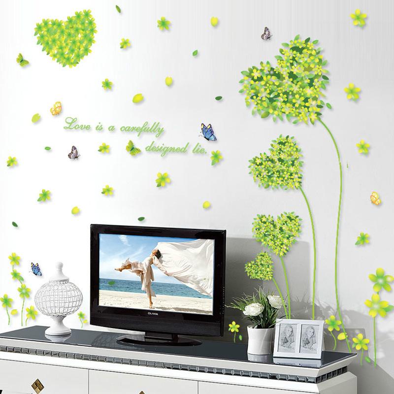 Green Heart Wall Sticker Removable Self Adhesive Decal for Living Room TV Background Bedroom Romantic Home Decor