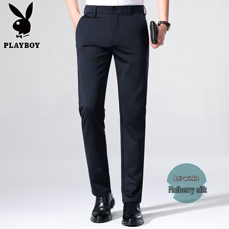 PLAYBOY Men's Ice Silk Straight-Fit Business Casual Trousers