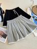 Women's Summer Lace Trim Pleated A-line Skirt with Elastic High Waist and Drawstring