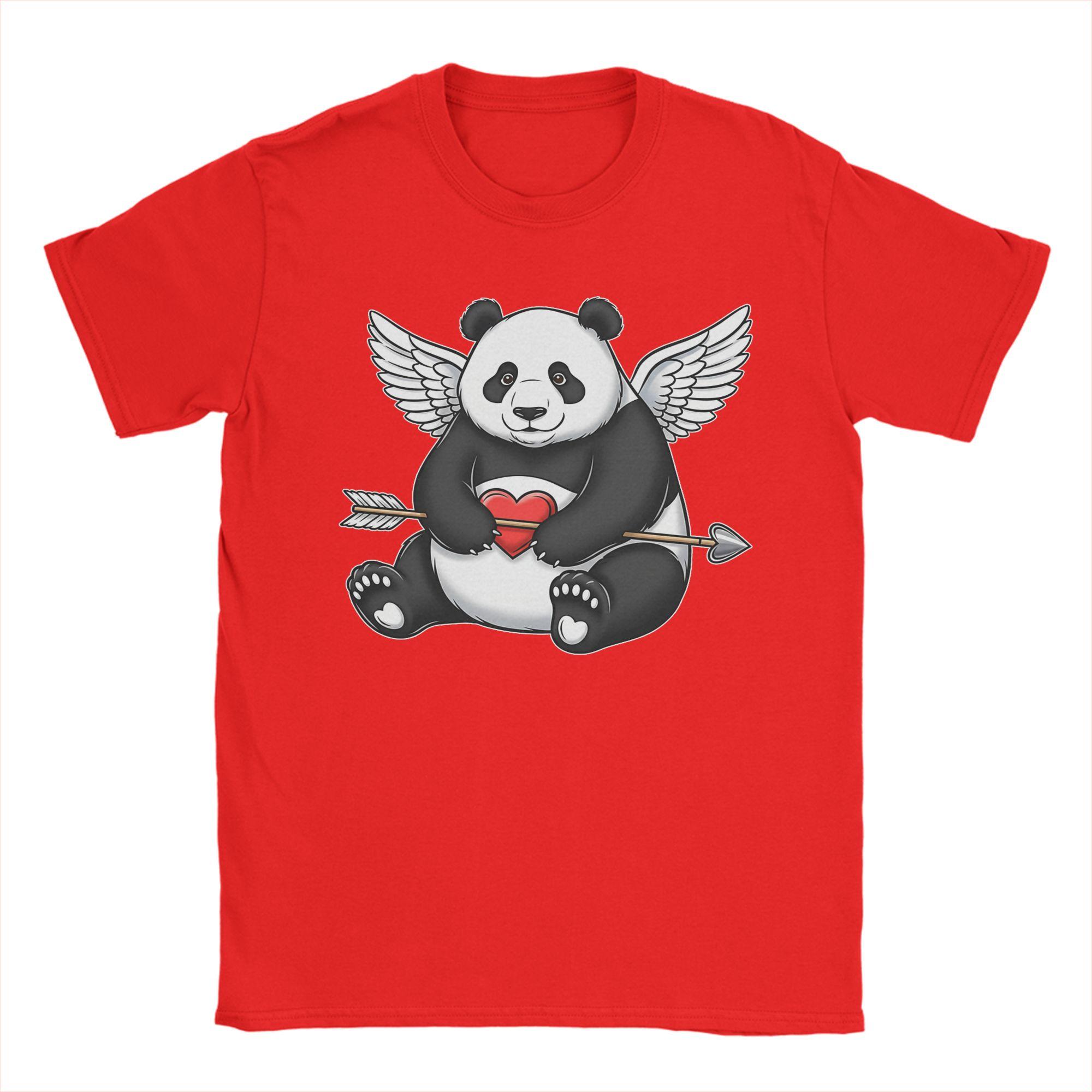 

Cupid Panda Holding Heart with Angel Wings Valentines Day T Shirt Summer Harajuku T Shirts Unisexs Top Tees Short Sleeve Tops S